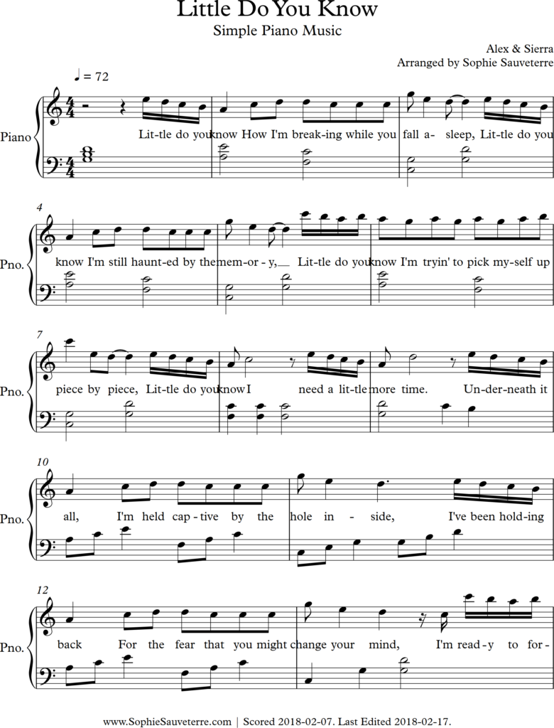 free piano sheet music with letters