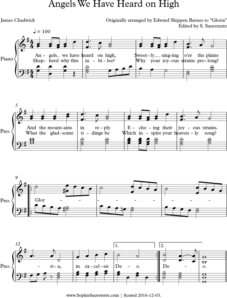Angels We Have Heard on High - Traditional - Sheet Music for Piano with