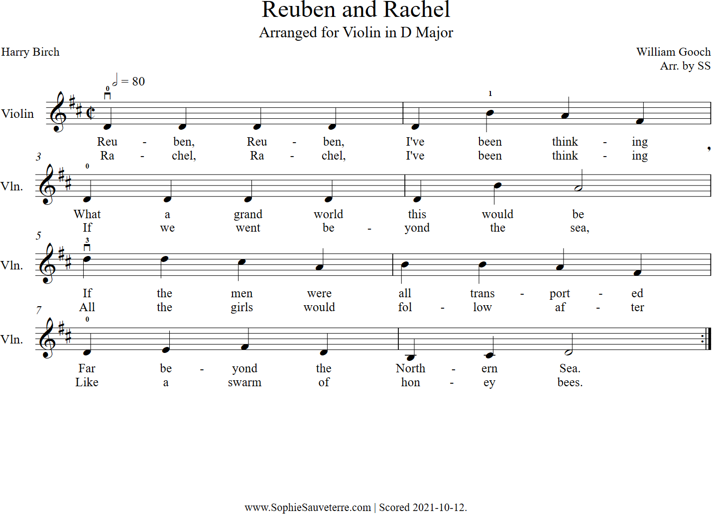 Reuben And Rachel Gooch Birch Children s Song Very Easy Violin In 